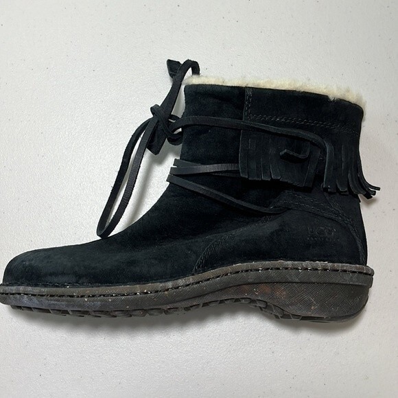 Ugg Gaviota Lace Up Fringe Booties Black 5749 Size 8 - Picture 7 of 12